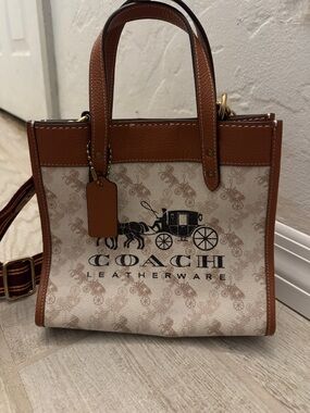 Coach Canvas Satchel in Cream with Brown Trim